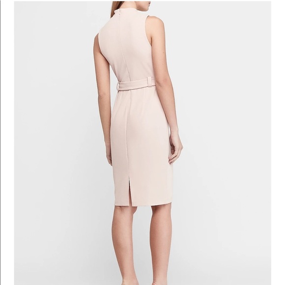 Express Belted Mock Neck Sheath Dress Truffle Pink - Picture 2 of 11